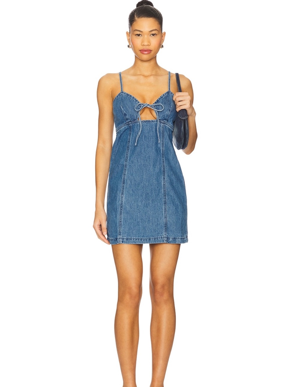 Blank NYC Blue Denim Mini Dress with Front Tie